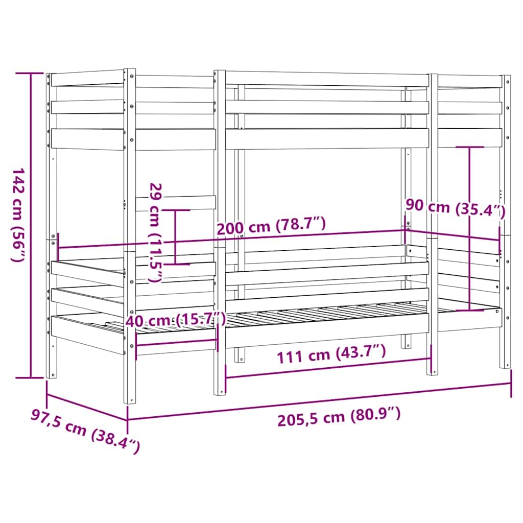 Massief grenen stapelbed 90x200 met opbergruimte