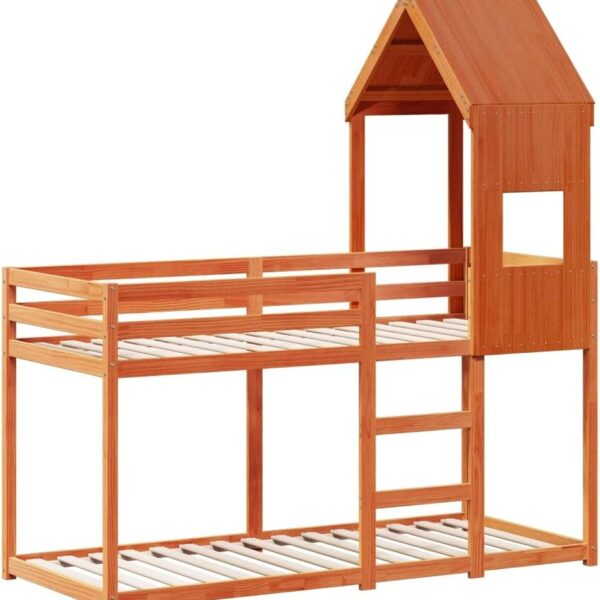 Massief grenen stapelbed met dak 90x190 cm – premium kwaliteit