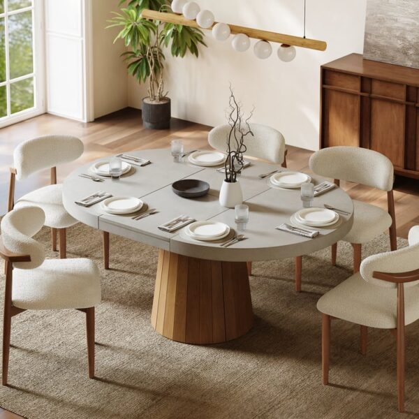 Massief houten uitklapbare eettafel Japandi - Grijs, 4–6 pers