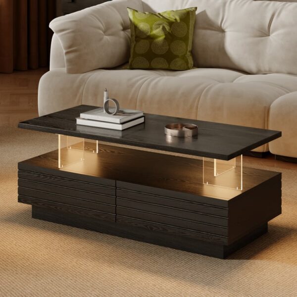 Moderne LED-salontafel in donker hout met opberglades