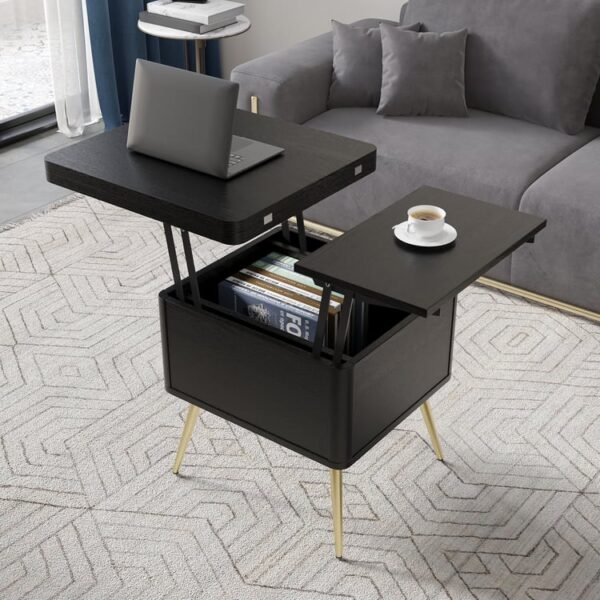 Multifunctionele salontafel met hefblad en opbergruimte, zwart