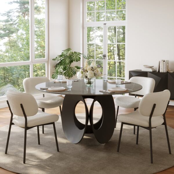 Premium 130 cm ronde stenen eettafel met koolstofstalen onderstel