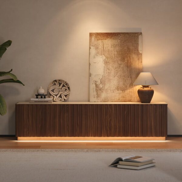 Premium 213 cm TV-meubel in essen en walnoot met gesinterde steen