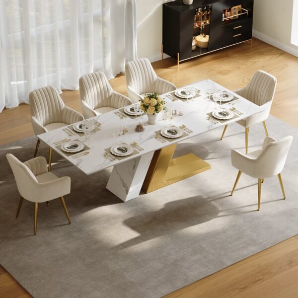 Premium eettafel 220 cm met sintersteenblad — 6–10 pers