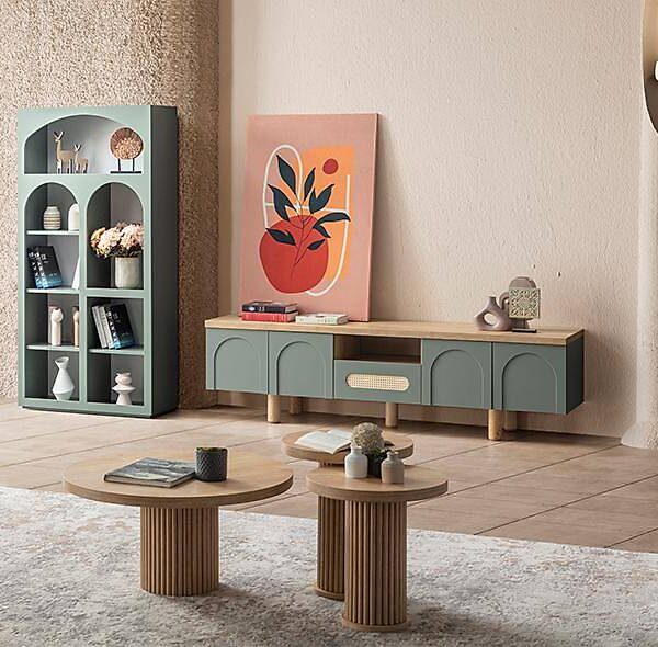 Premium groen rotan tv-meubel met logo - stijlvol & duurzaam