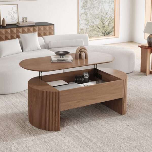 Premium hoogteverstelbare houten salontafel, ovaal 120×60 cm