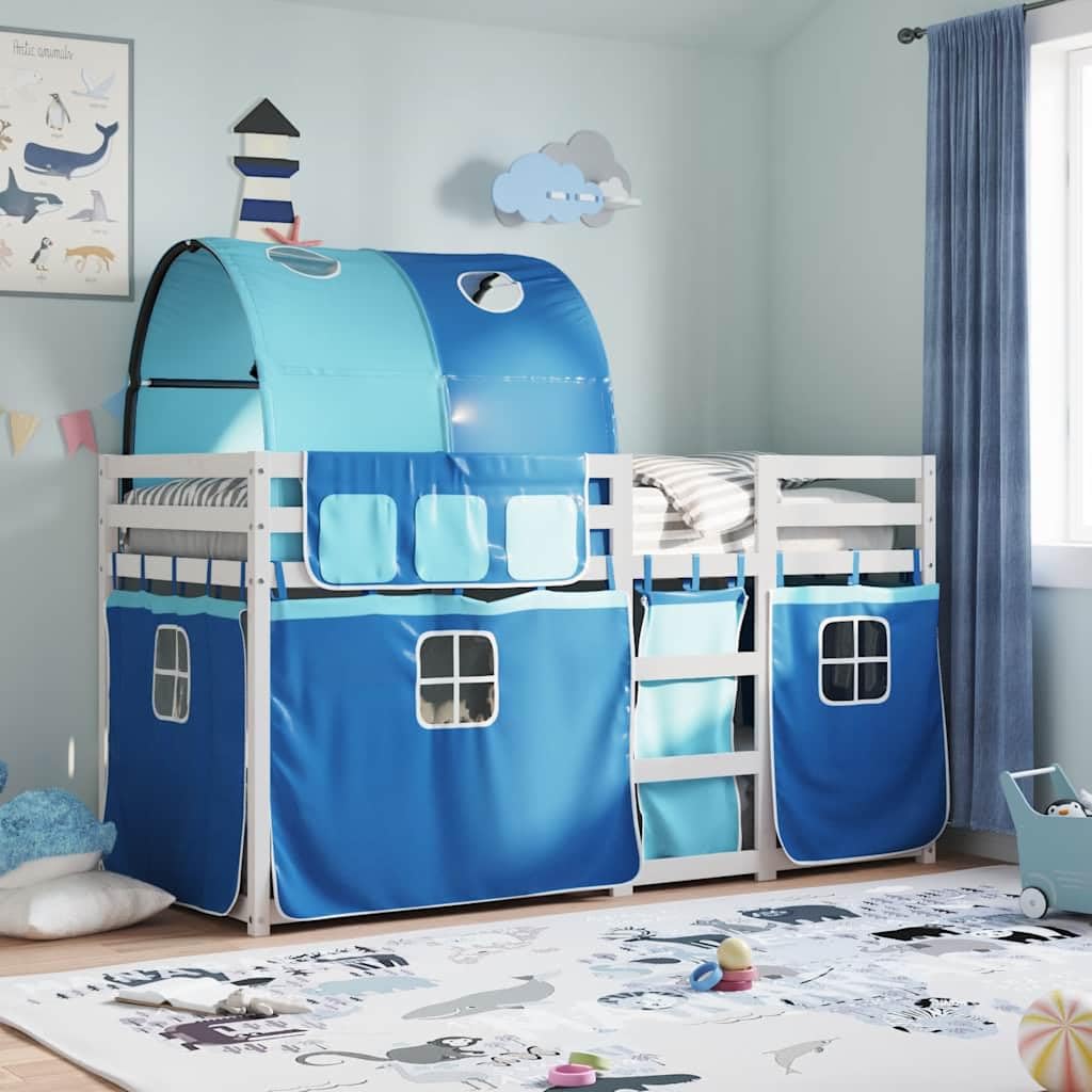 Premium massief grenen stapelbed 90x190 met speelse gordijnen