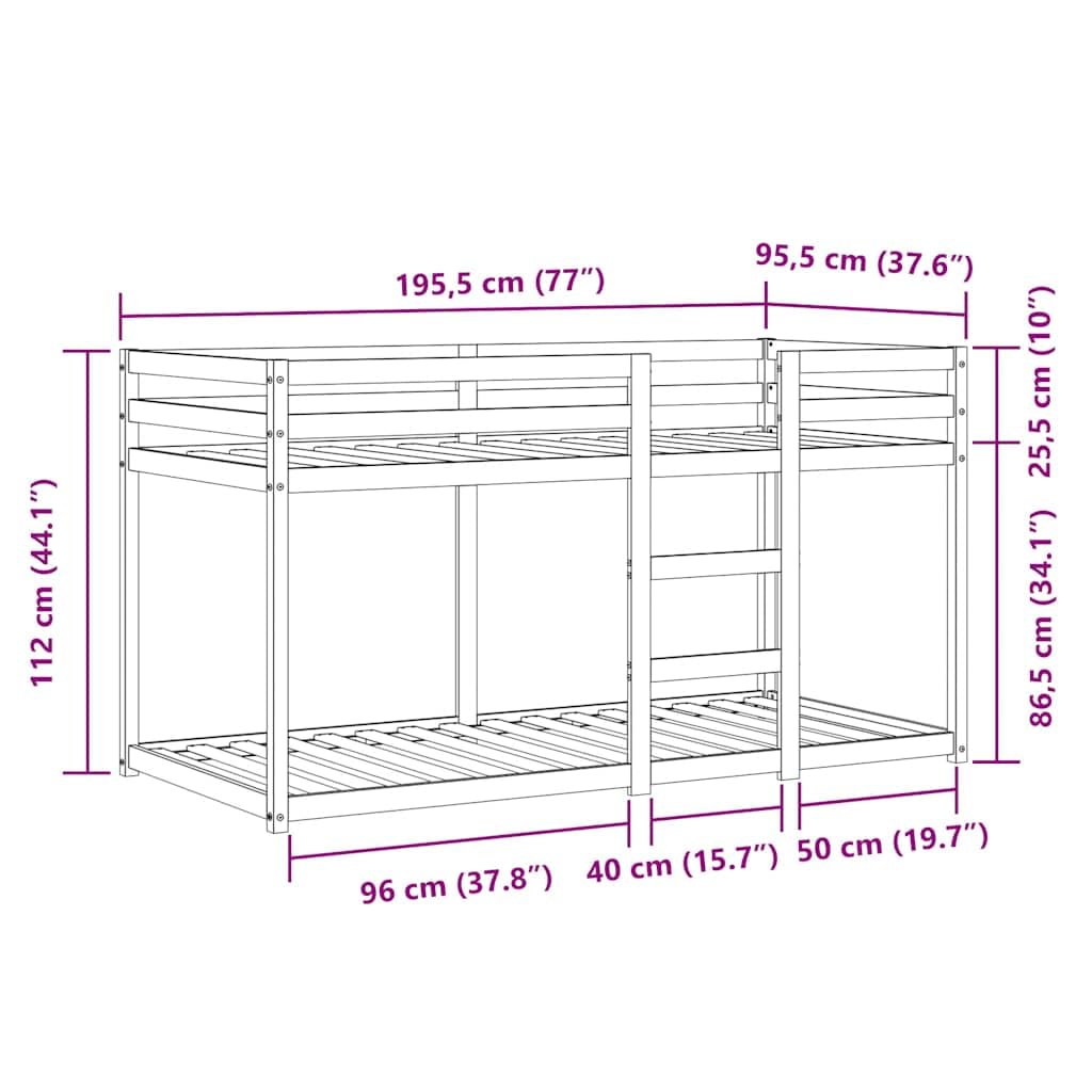 Premium massief grenen stapelbed 90x190 met speelse gordijnen