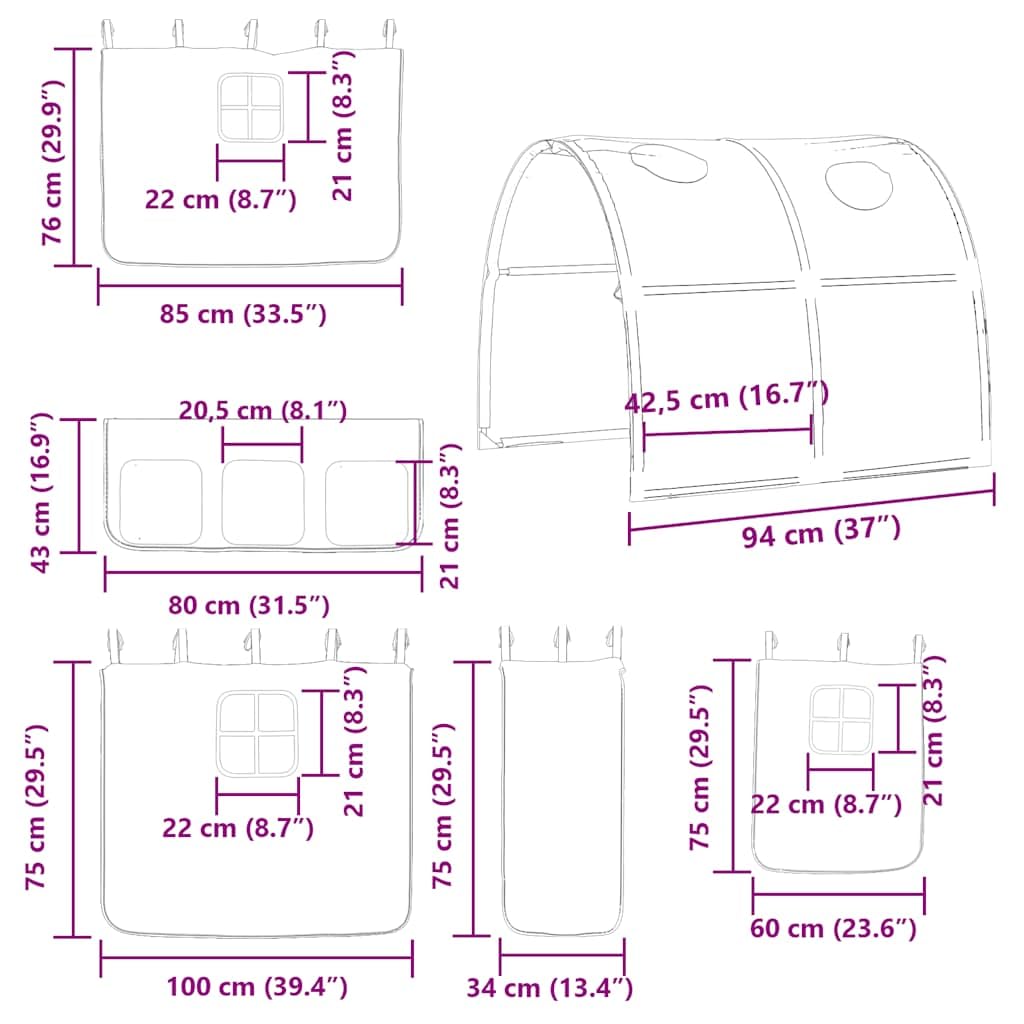 Premium massief grenen stapelbed 90x190 met speelse gordijnen