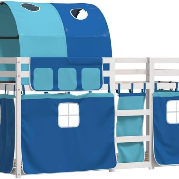 Premium massief grenen stapelbed 90x190 met speelse gordijnen
