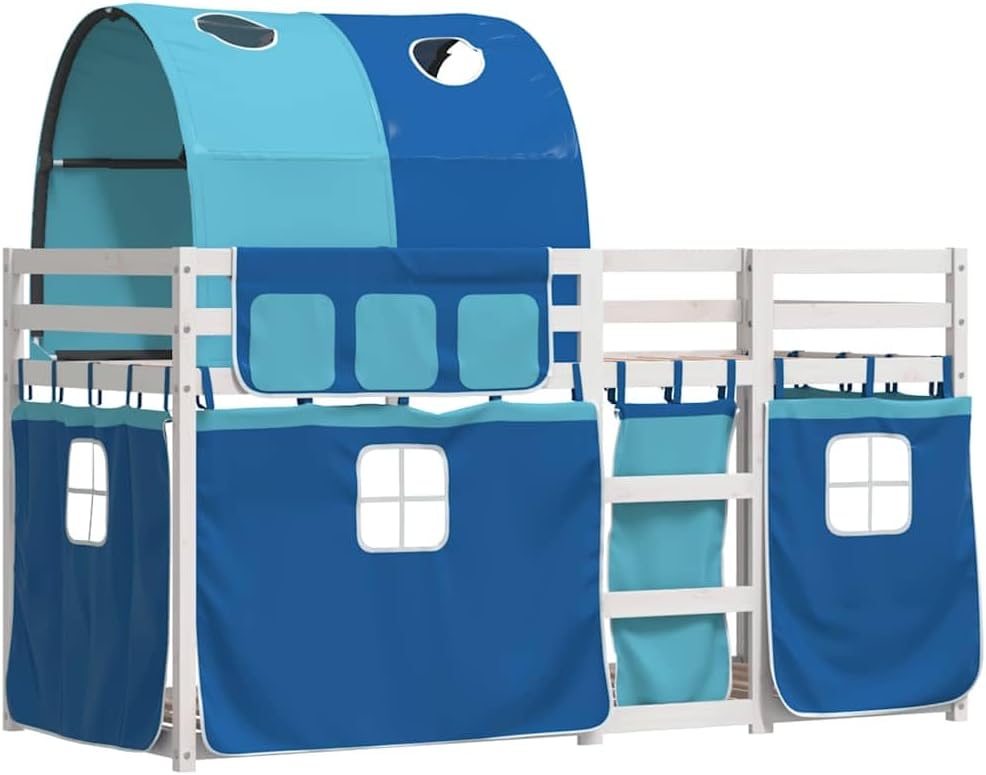 Premium massief grenen stapelbed 90x190 met speelse gordijnen