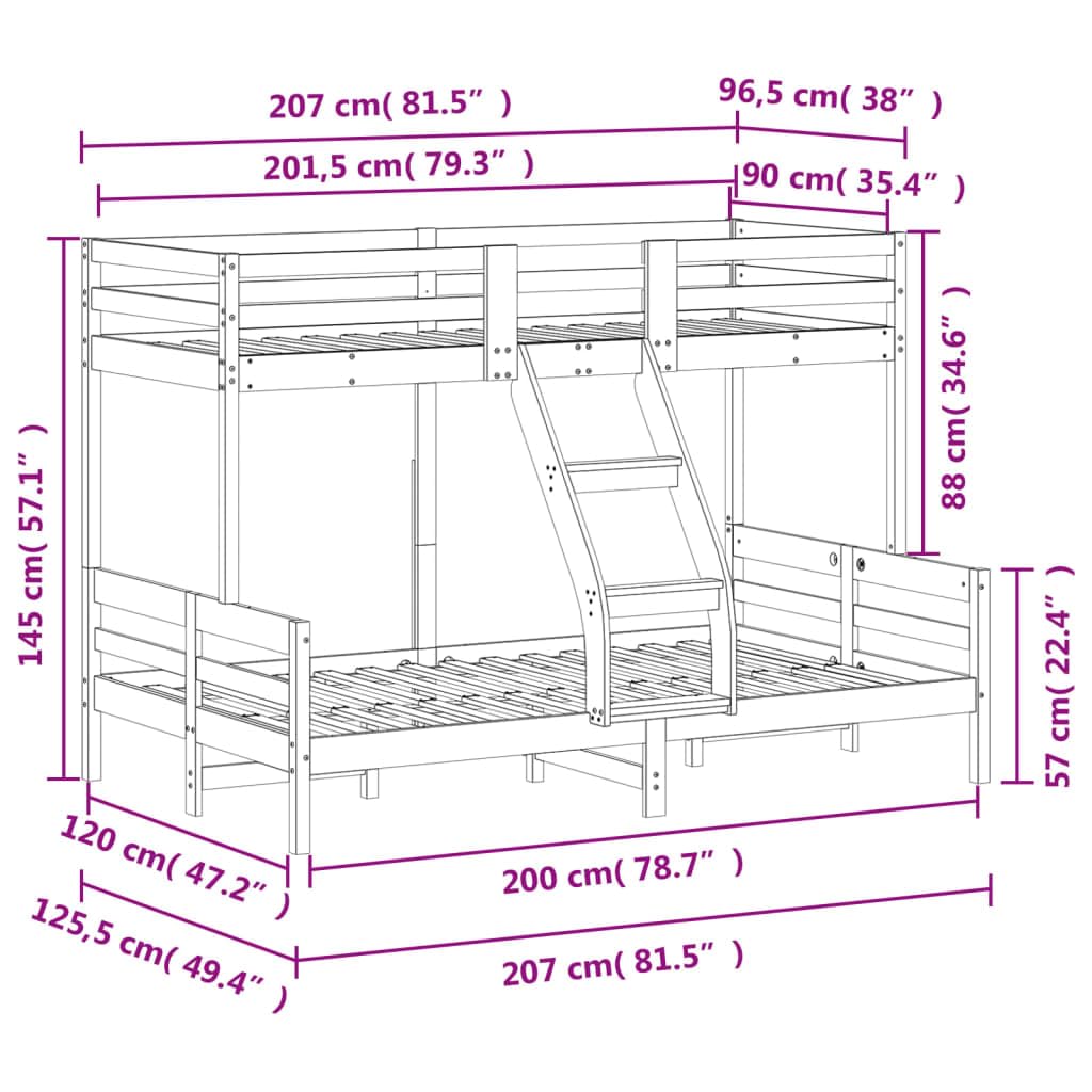 Premium massief grenen stapelbed 90x200/120x200 cm