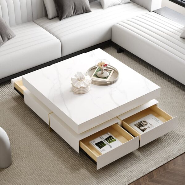 Premium moderne witte salontafel met sintersteenblad & lades