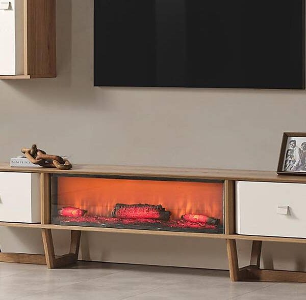 Premium Naturel TV-meubel met ingebouwde haard