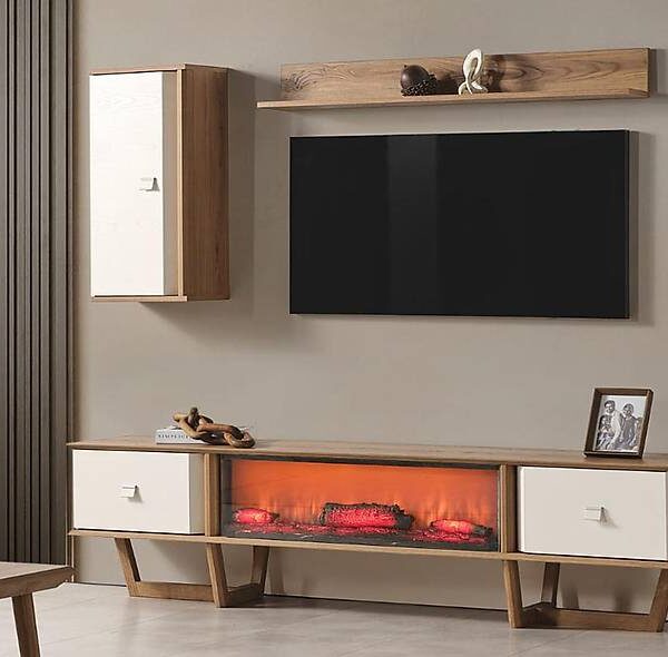 Premium Naturel TV-meubel met ingebouwde haard