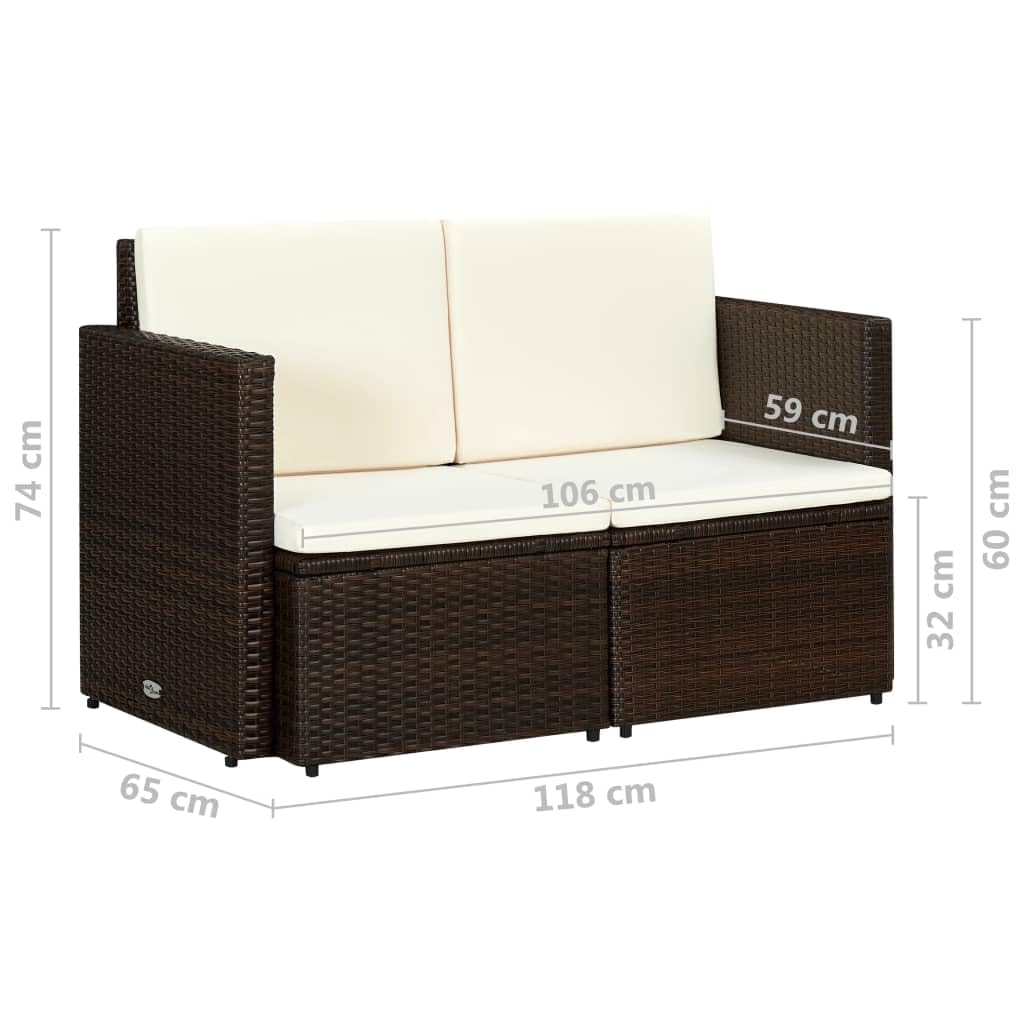 Premium poly rattan twee-zitsbank - Bruin & crèmewit