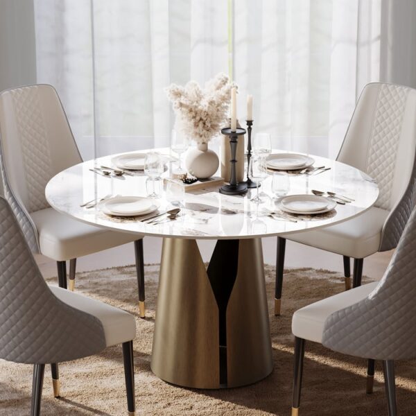 Premium ronde eettafel 106 cm — gesinterd steen & koolstofstaal