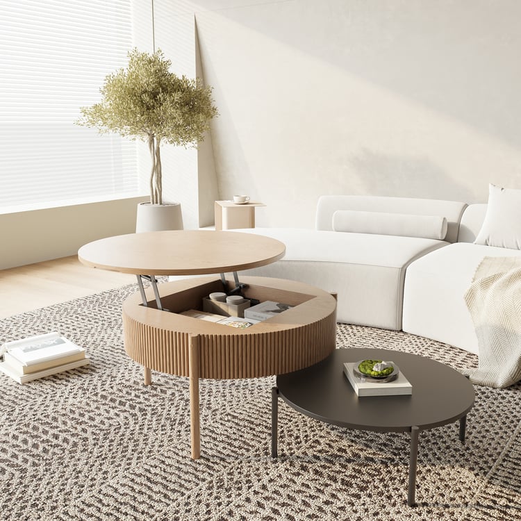 Premium ronde salontafel 120×60 cm – verstelbaar met opbergruimte