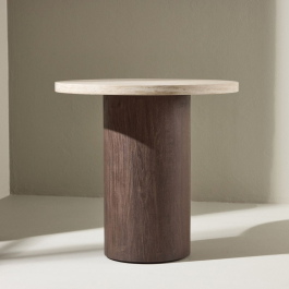 Premium ronde salontafel Megg – Beige travertinlook Ø50 cm