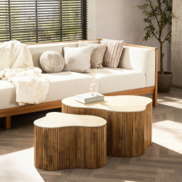 Premium salontafelset Nuovo Shamrock — massief mangohout (set van 2)