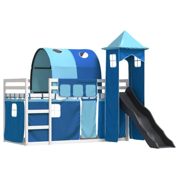 Premium stapelbed 90x200 met glijbaan en gordijn, blauw