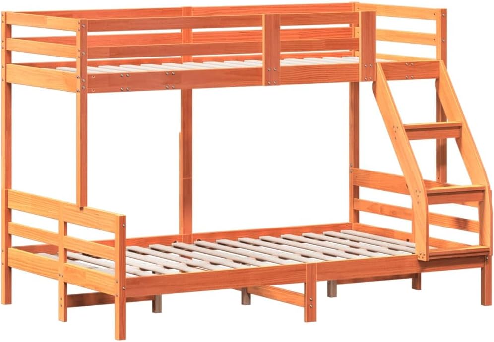Premium stapelbed massief dennenhout, gewaxed bruin 90/120x200