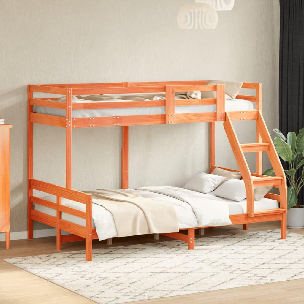 Premium stapelbed massief dennenhout, gewaxed bruin 90/120x200