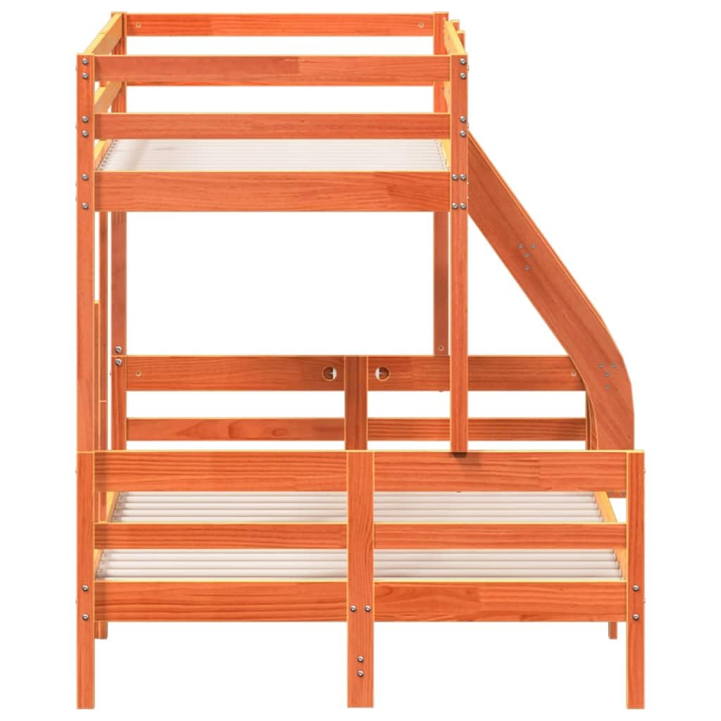 Premium stapelbed massief dennenhout, gewaxed bruin 90/120x200