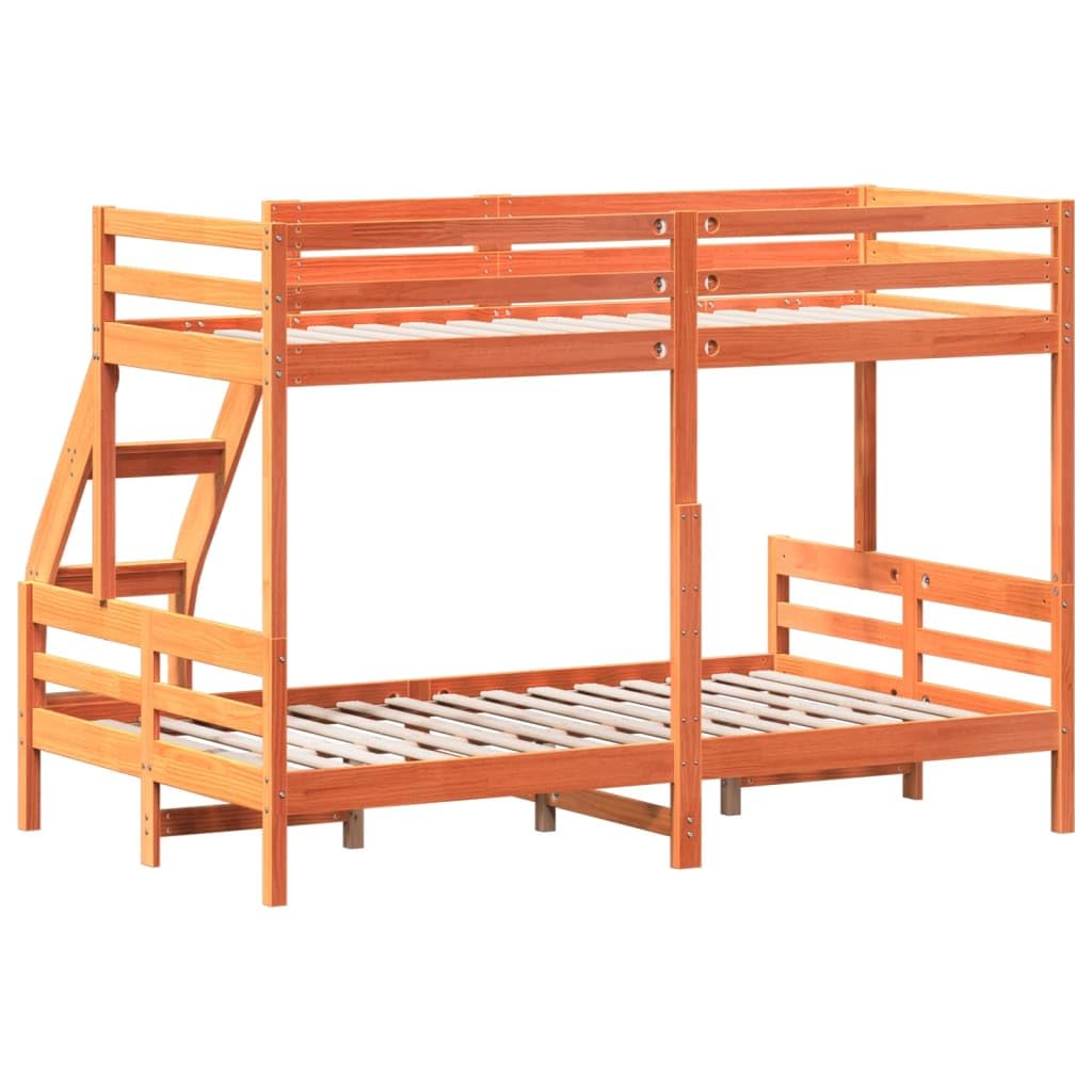 Premium stapelbed massief dennenhout, gewaxed bruin 90/120x200
