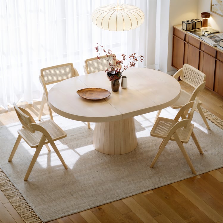 Premium uittrekbare Japandi eettafel 6-persoons, whitewash