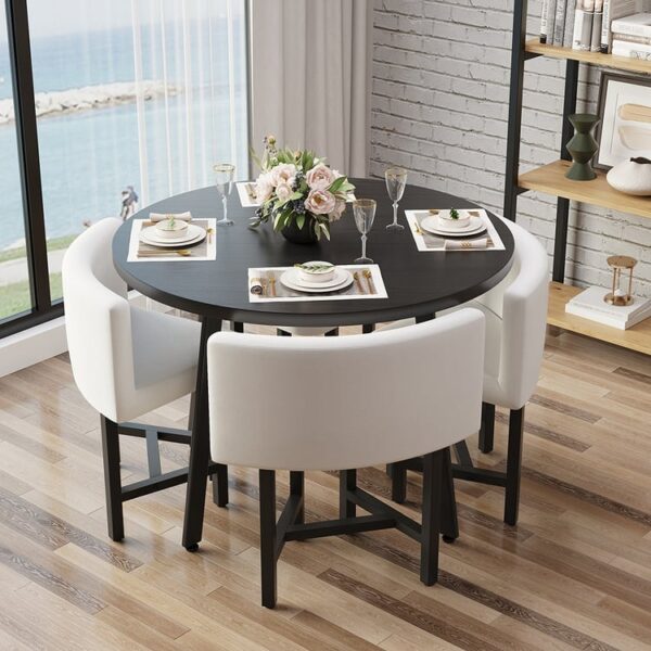 Rond houten nestbare eettafelset voor 4 – modern design