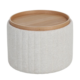 Salontafel Angela 55cm – Rond beige chenille met slimme opbergruimte