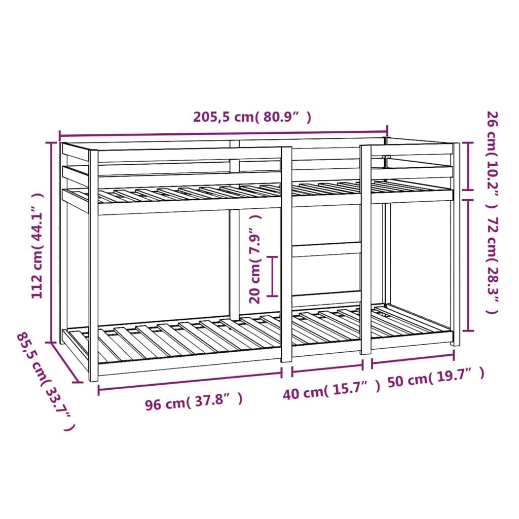 Stapelbed 80x200 cm – topkwaliteit massief grenen, wit