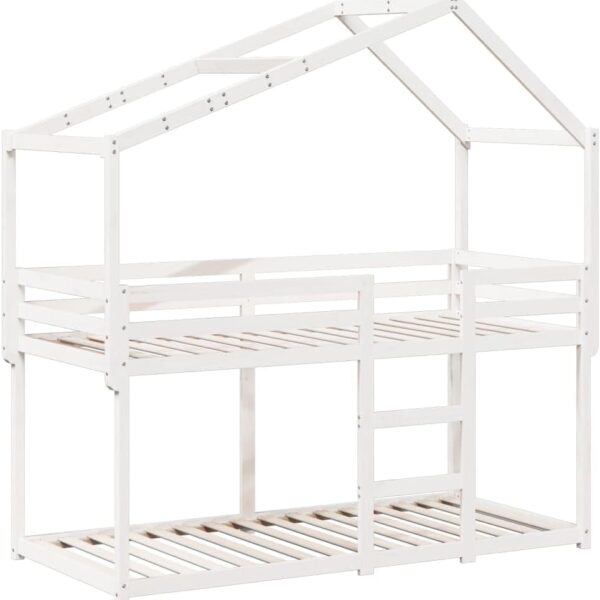 Stapelbed met speelhuisdak | Massief dennenhout wit 75×190 cm