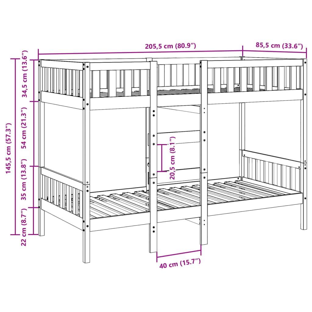 Wit massief grenen stapelbed 80x200 cm — duurzaam & stevig