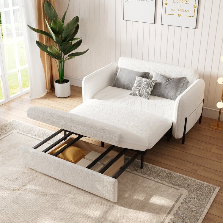 Witte bouclé slaapbank 136 cm – premium, ombouwbaar & stijlvol