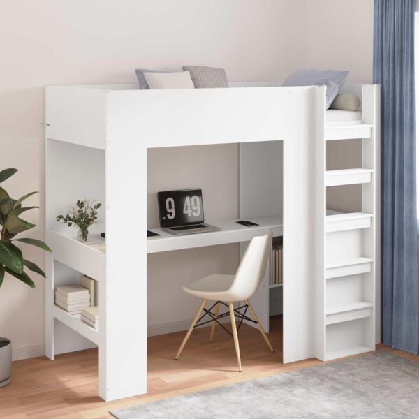 Witte hoogslaper met bureau 80x200 — Ruimtebesparend & modern