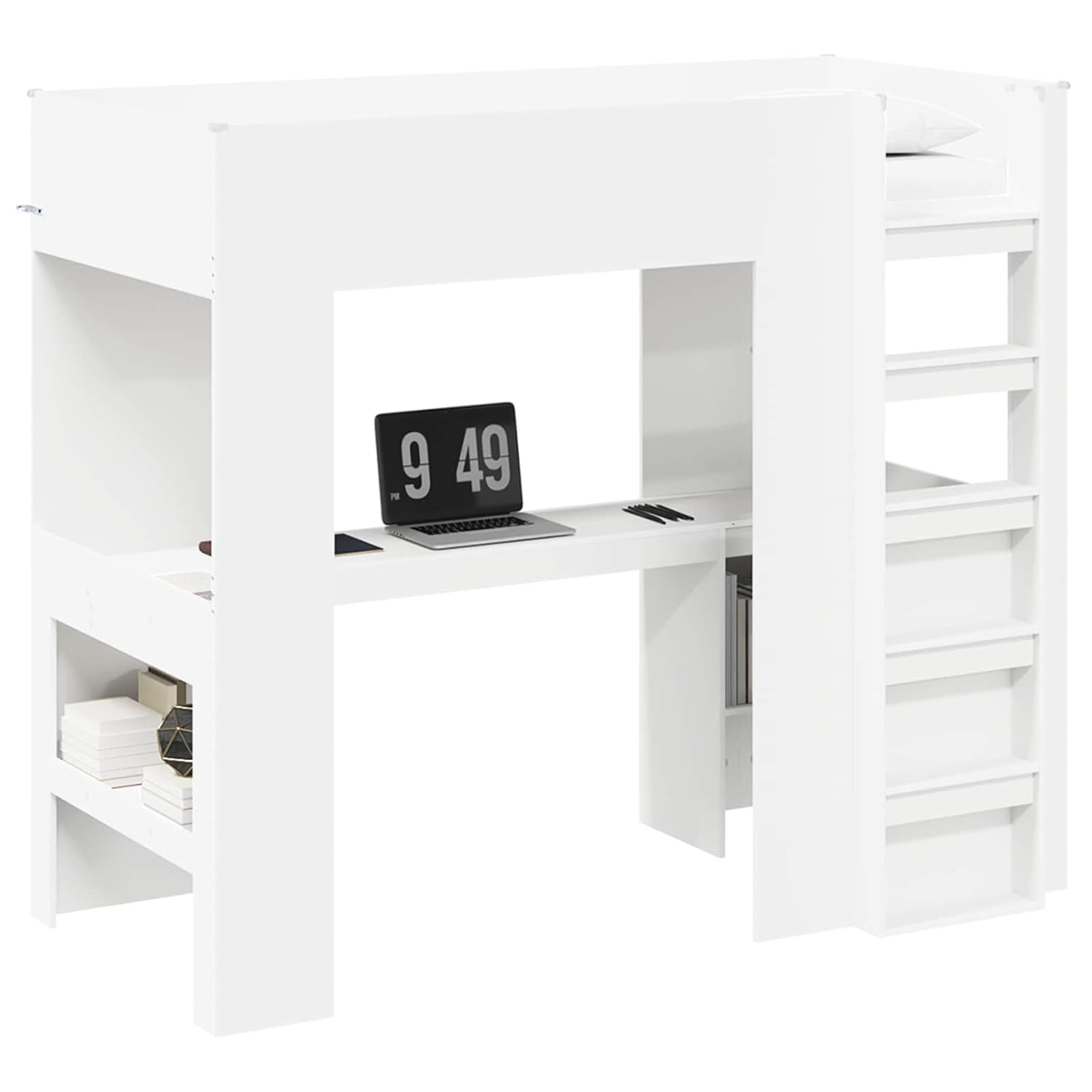 Witte hoogslaper met bureau 80x200 — Ruimtebesparend & modern